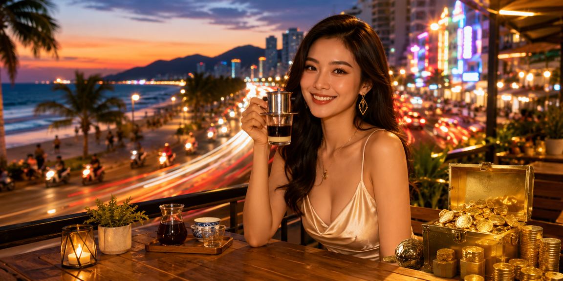 Người dùng tại Đà Nẵng kiểm tra thông tin tài khoản và giao dịch khi uống cà phê