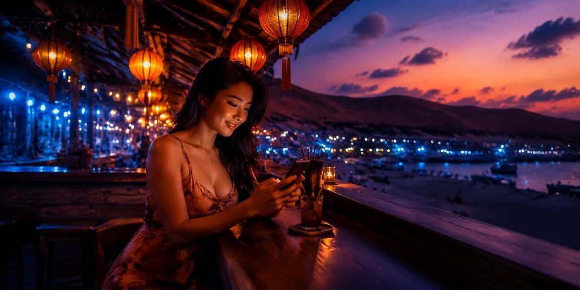 Người dùng trải nghiệm casino di động tại chợ đêm Mũi Né